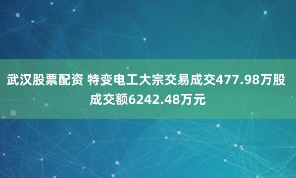 武汉股票配资 特变电工大宗交易成交477.98万股 成交额6242.48万元